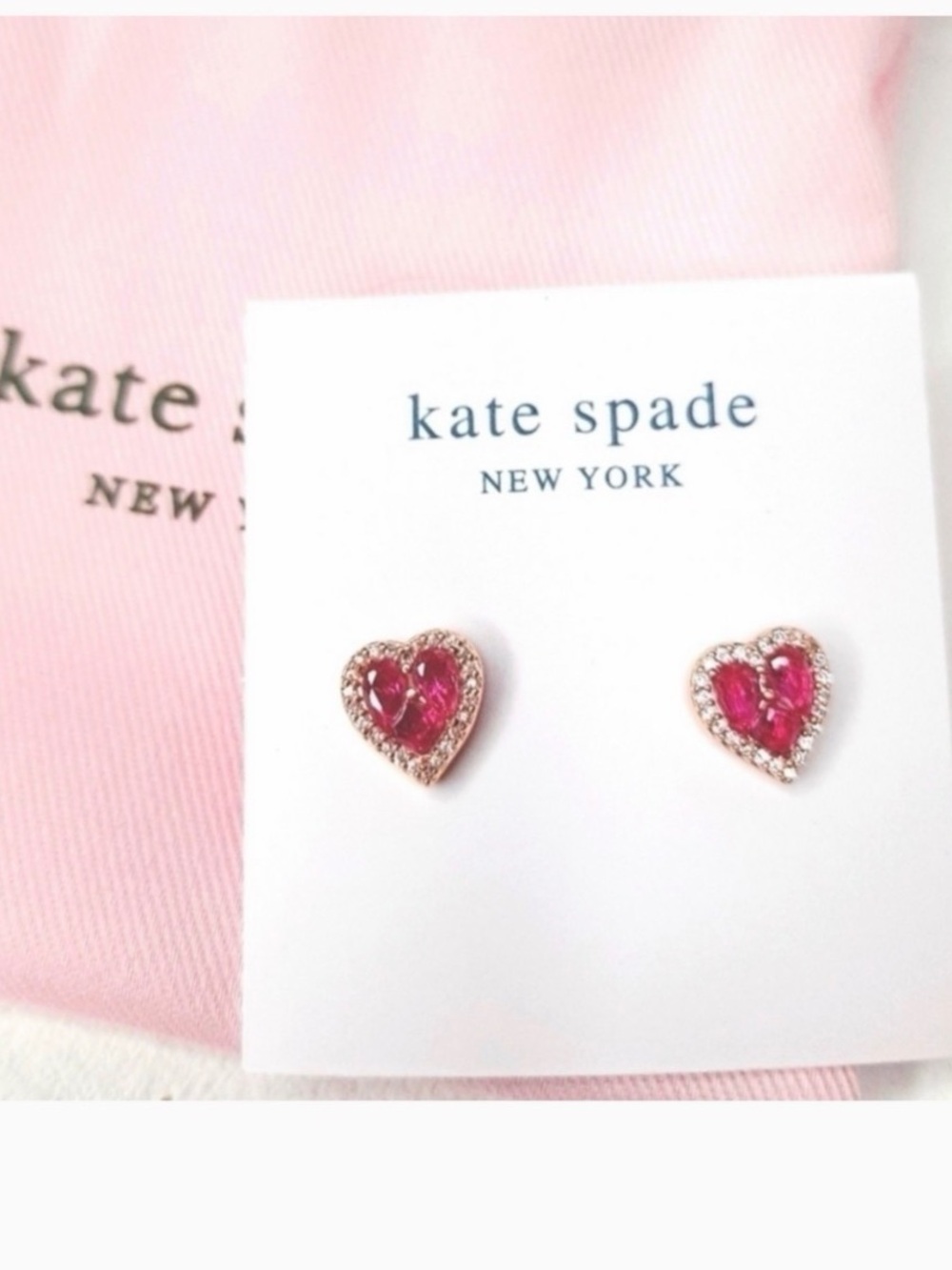 kate spade Heart Stud Earrings in Hot Pink with Gold Trim - Picture 4 of 4
